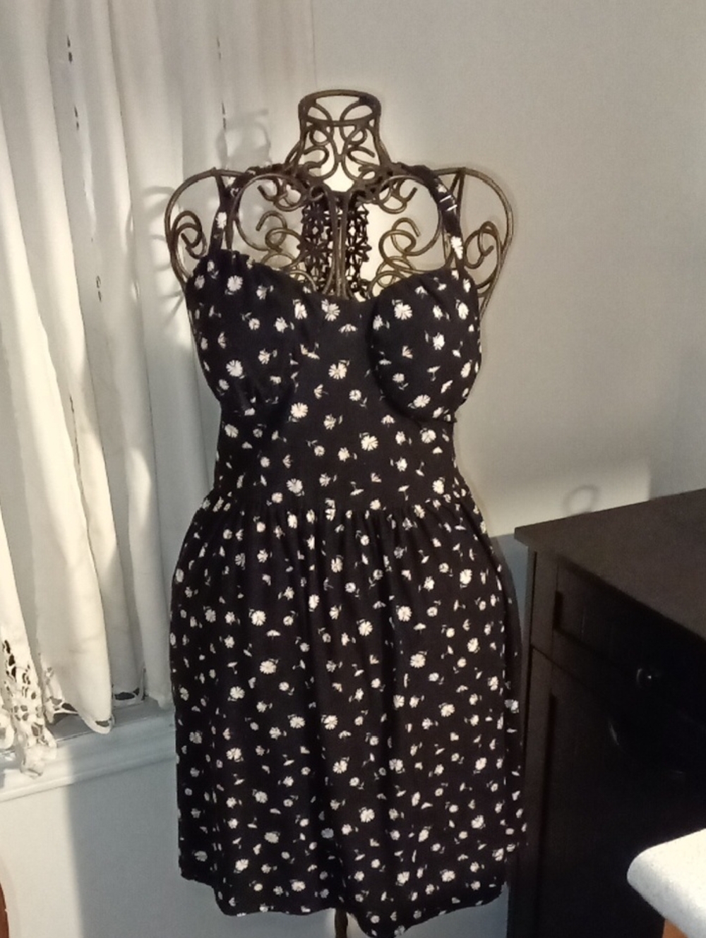 No Boundaries Black Mini Dress with White Daisy Print